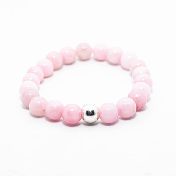 Pulsera de Cuarzo rosa con balín de Plata