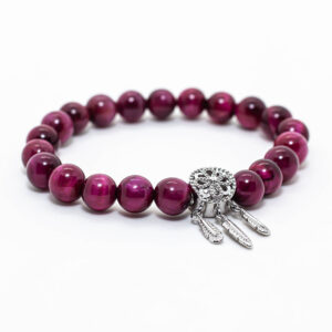 Pulsera de Ojo de tigre rosa con dije de atrapa sueños