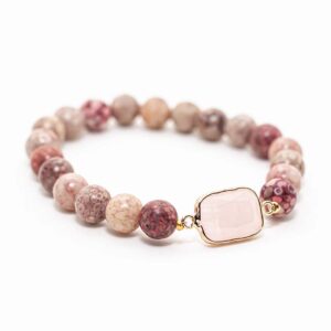 Pulsera de Jaspe rosa con medalla de Cuarzo rosa