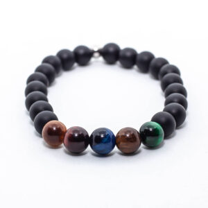 Pulsera de Ojo de tigre multicolor con Ónix mate